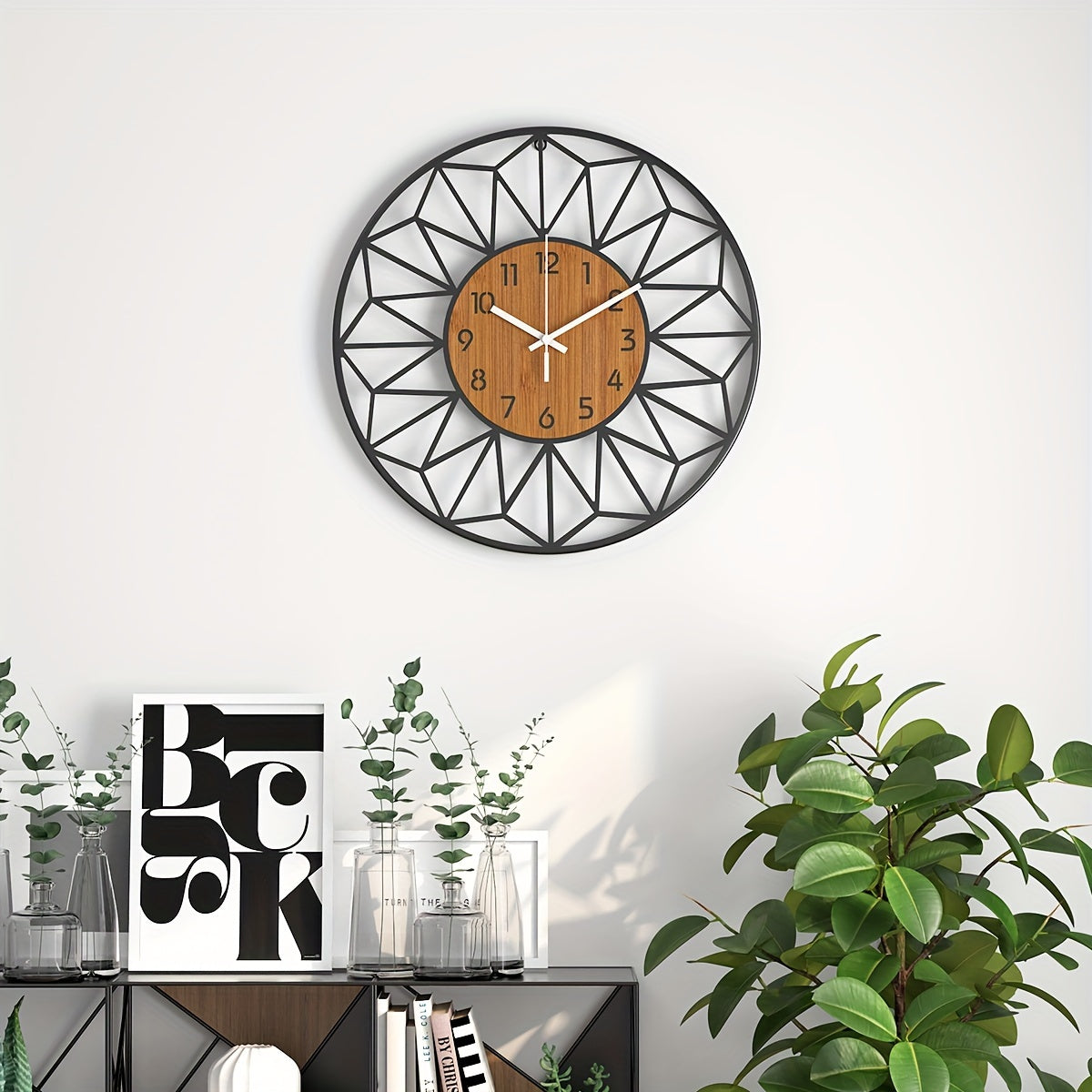 Horloge Murale Moderne Métal Centre Effet Bois