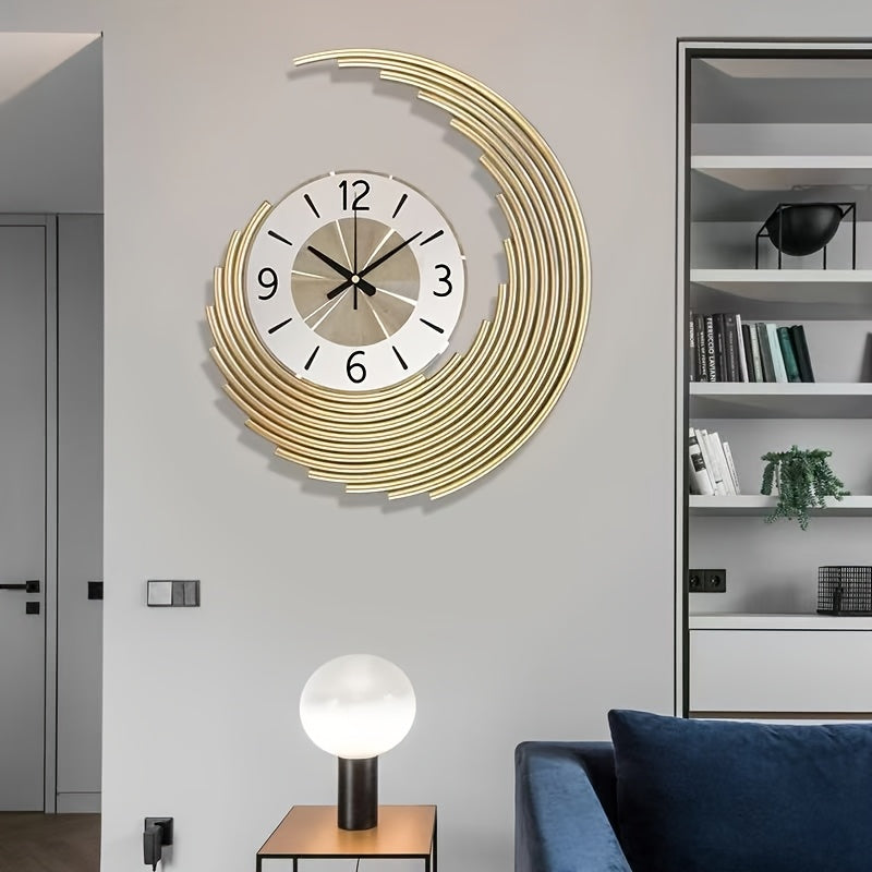 Horloge Murale Moderne 3D Métal Croissant,mouvement en quartz silencieux