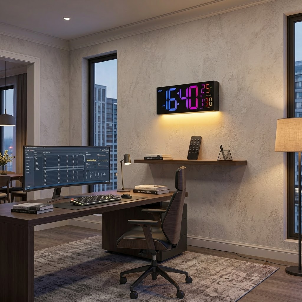 Grande Horloge Murale Numérique LED avec Télécommande