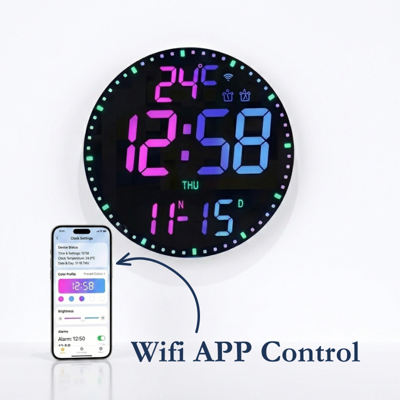 Horloge Murale Digitale LED Connectée WiFi avec Météo et Éclairage RGB