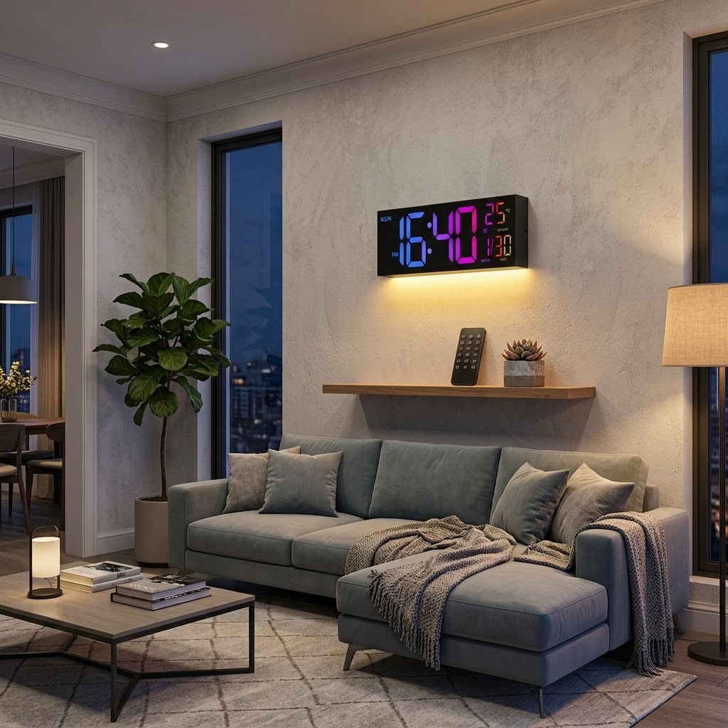 Grande Horloge Murale Numérique LED avec Télécommande