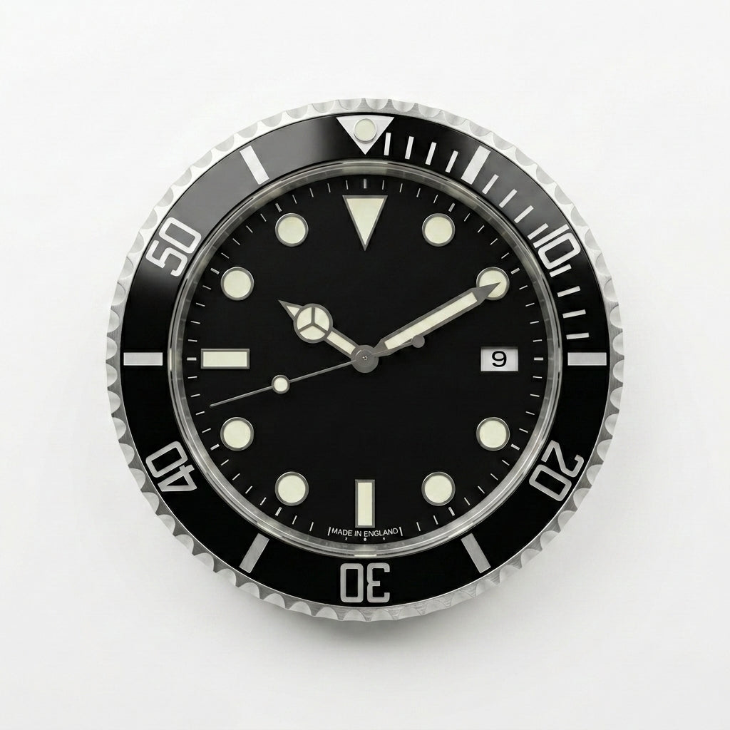 Horloge Murale Ronde en Métal Noir Lumineuse Style Montre