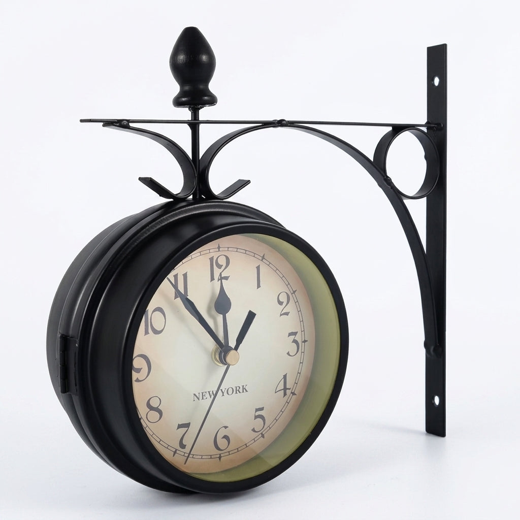 Horloge Murale de Gare Double Face Rétro Antique en Métal