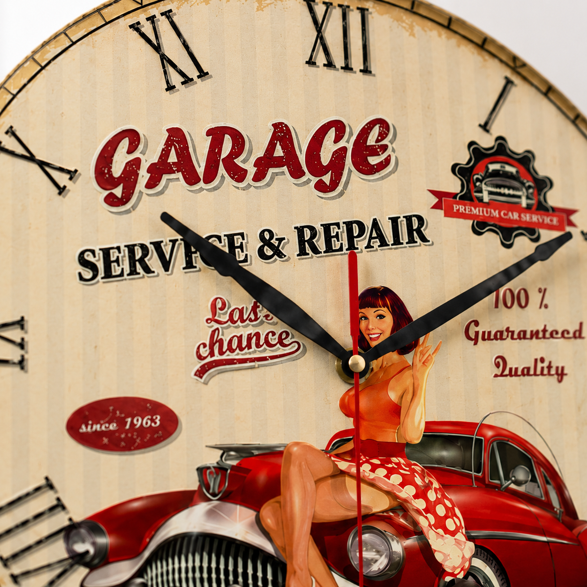 Horloge Murale Rétro Acrylique Motif Garage Américain