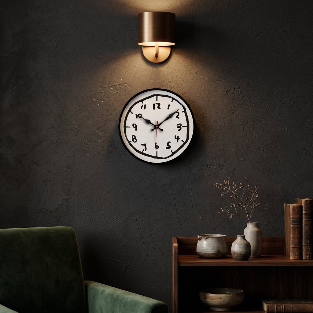 Horloge Murale en Bois Motif Dessin Créatif