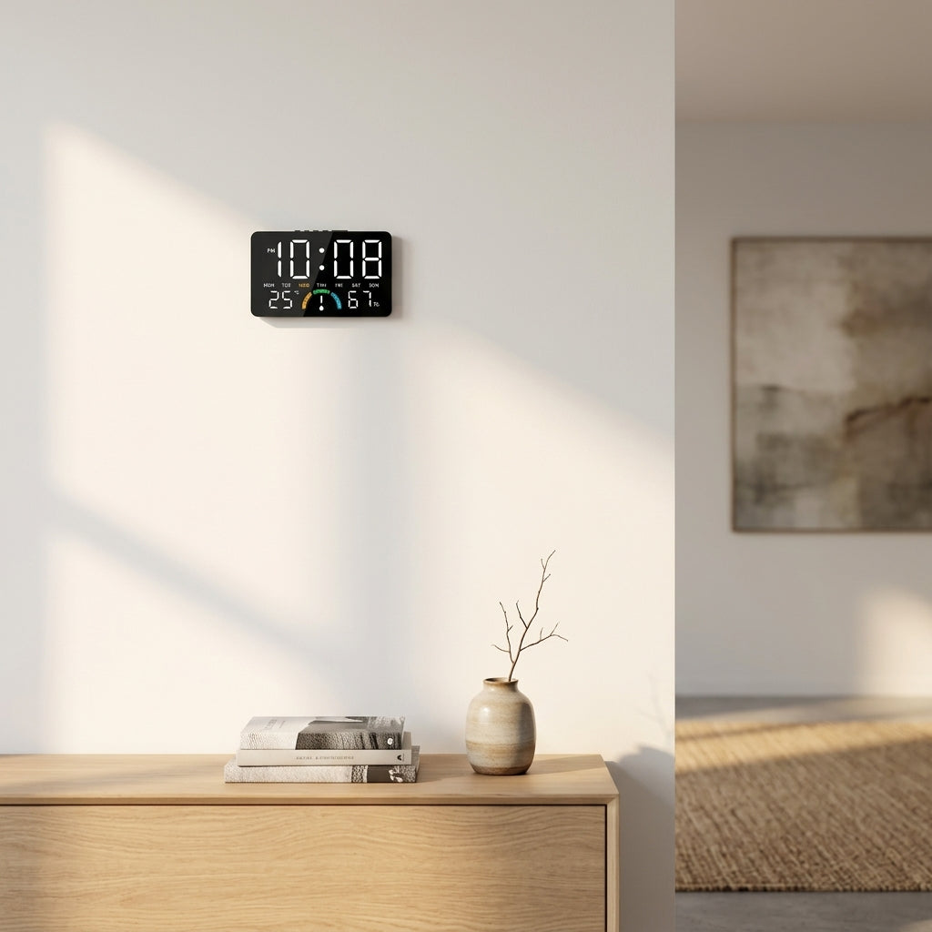 Horloge Murale Digitale LED Multifonction avec Température et Contrôle Vocal