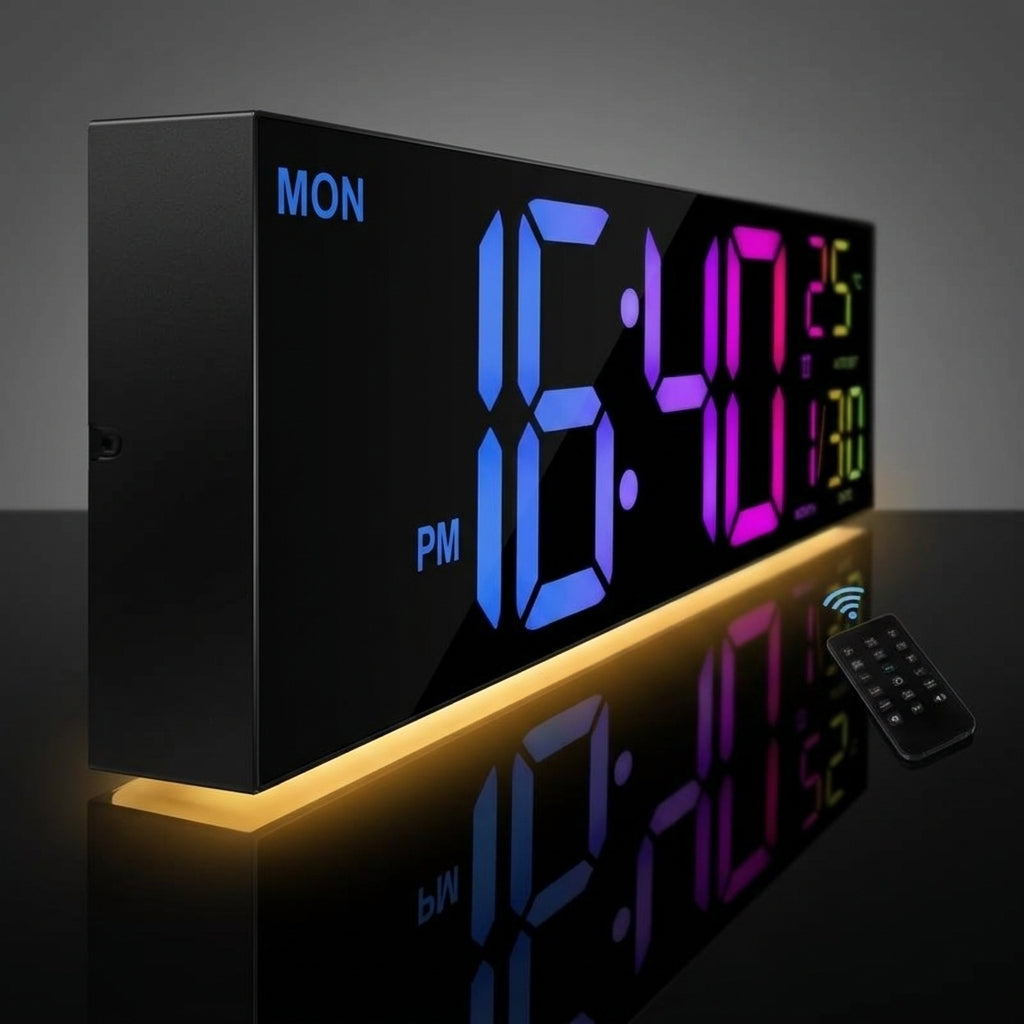 Grande Horloge Murale Numérique LED avec Télécommande