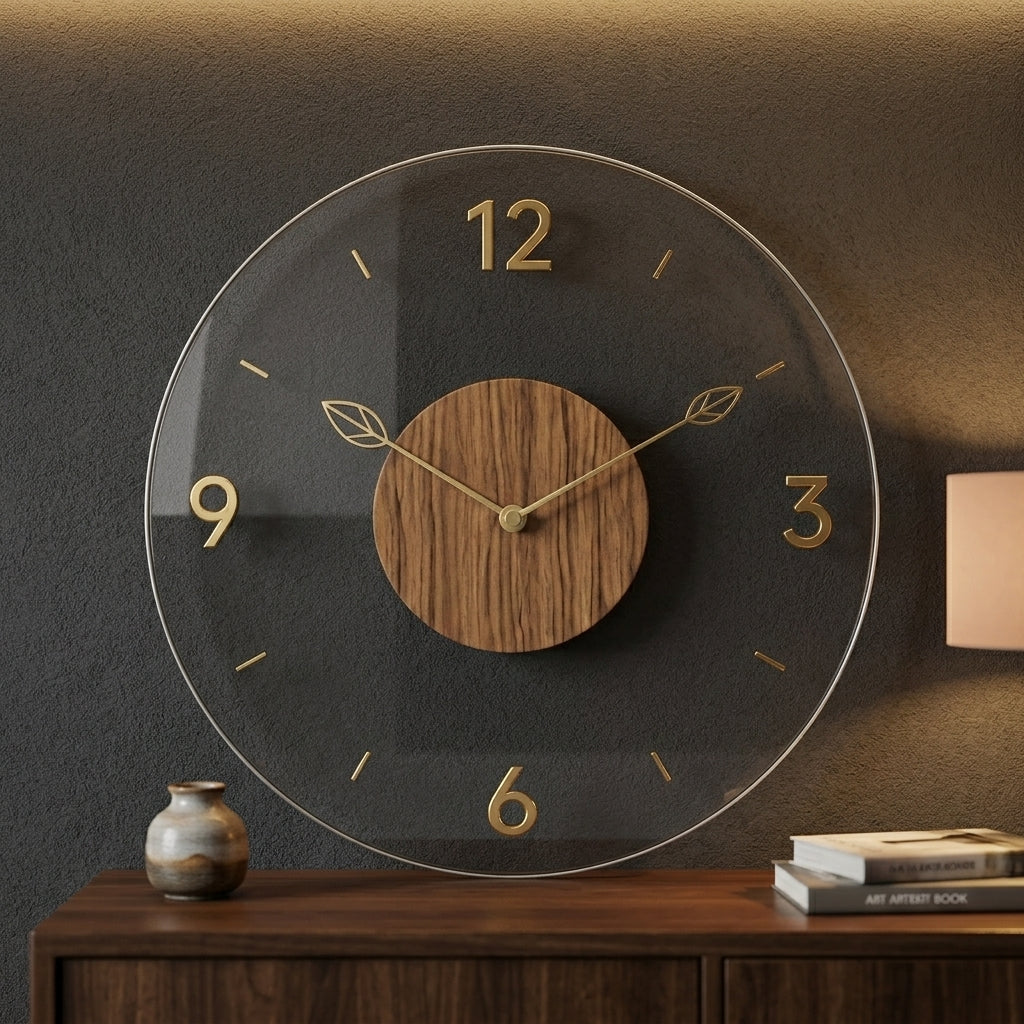 Horloge Murale Minimaliste Nordique en Acrylique Transparent et Bois
