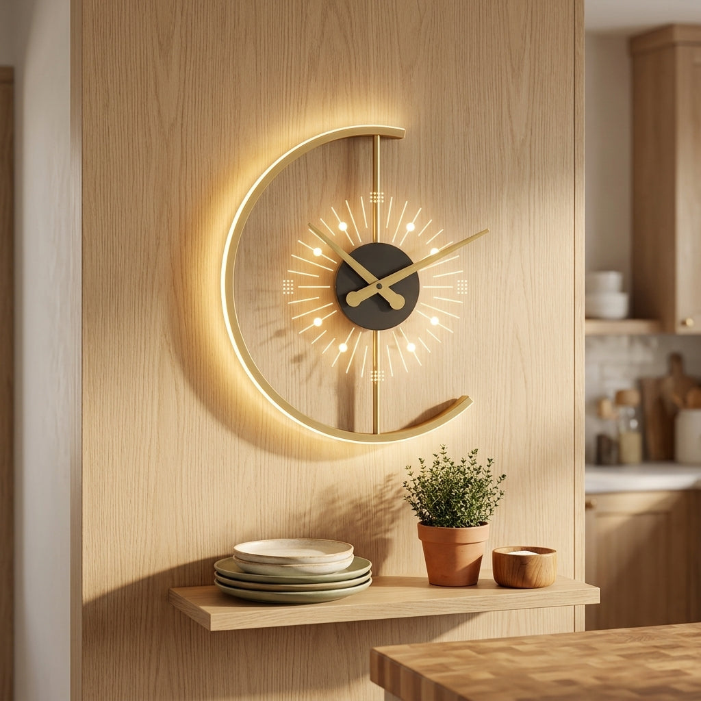 Horloge Murale Lumineuse LED Moderne Design Nordique en Métal