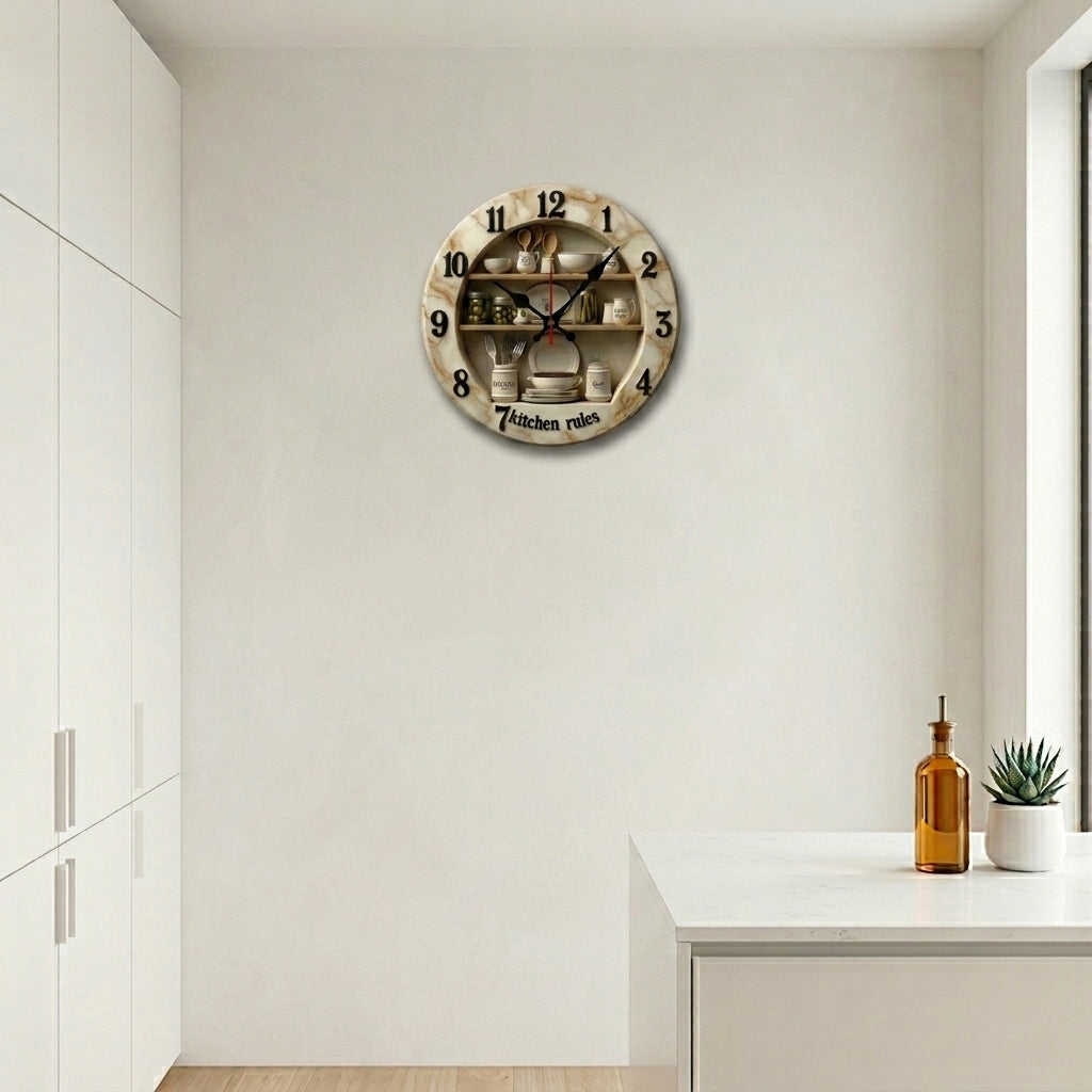 Horloge Murale de Cuisine Plate en Bois Blanc