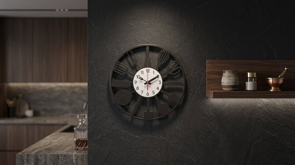 Horloge Murale Moderne Minimaliste en Métal Noir Mat 40 cm