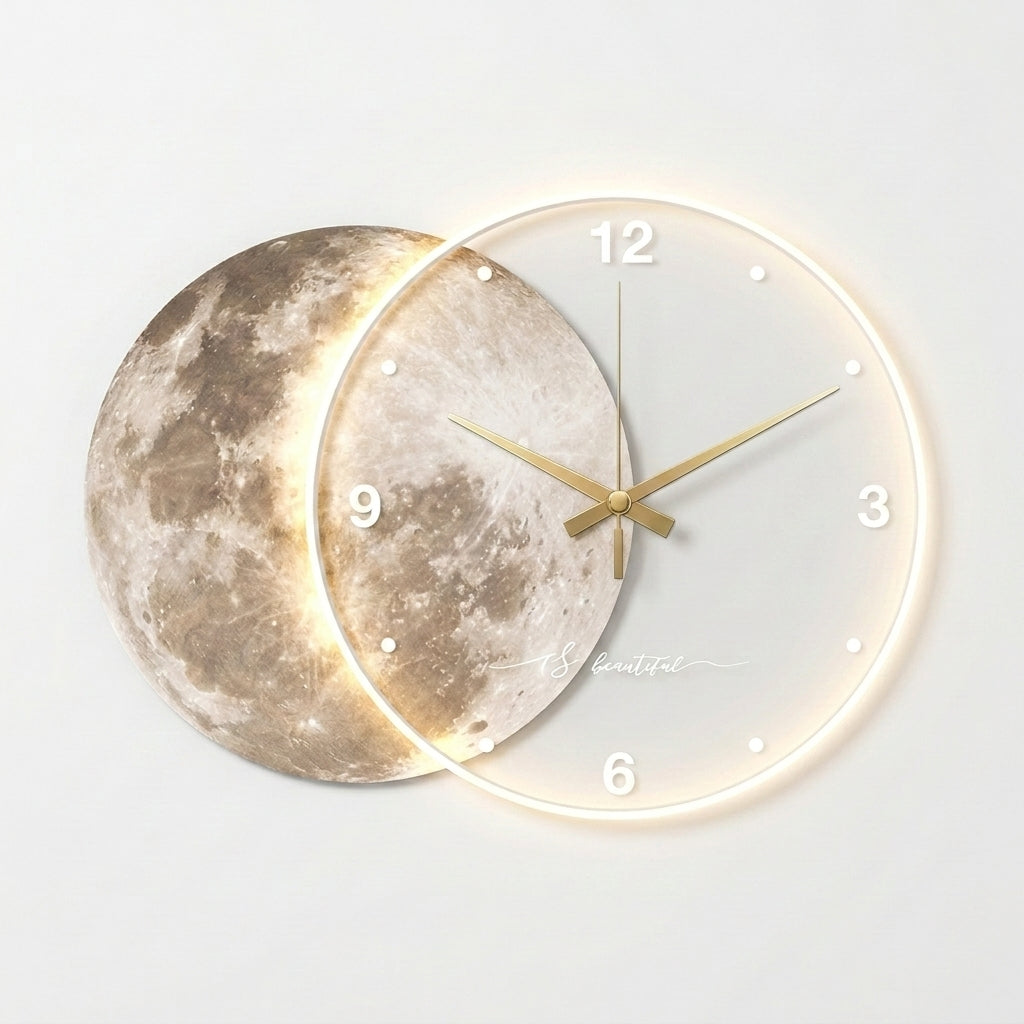 Grande Horloge Murale Lune Lumineuse LED