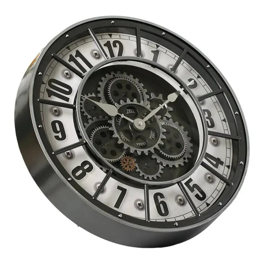 Grande Horloge Murale Rétro avec Engrenages Mobiles Silencieux
