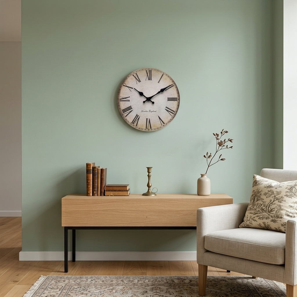 Horloge Murale Vintage en Bois à Chiffres Romains