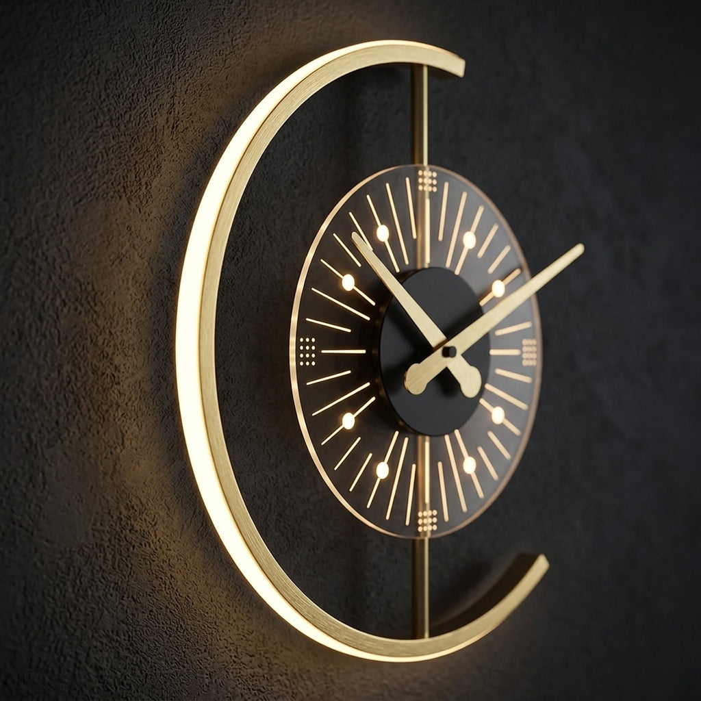 Horloge Murale Lumineuse LED Moderne Design Nordique en Métal
