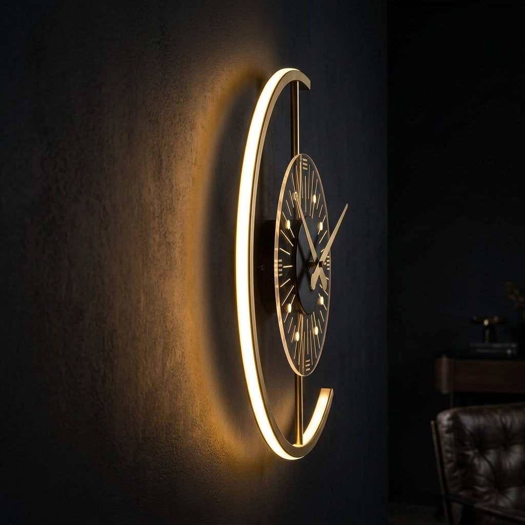 Horloge Murale Lumineuse LED Moderne Design Nordique en Métal