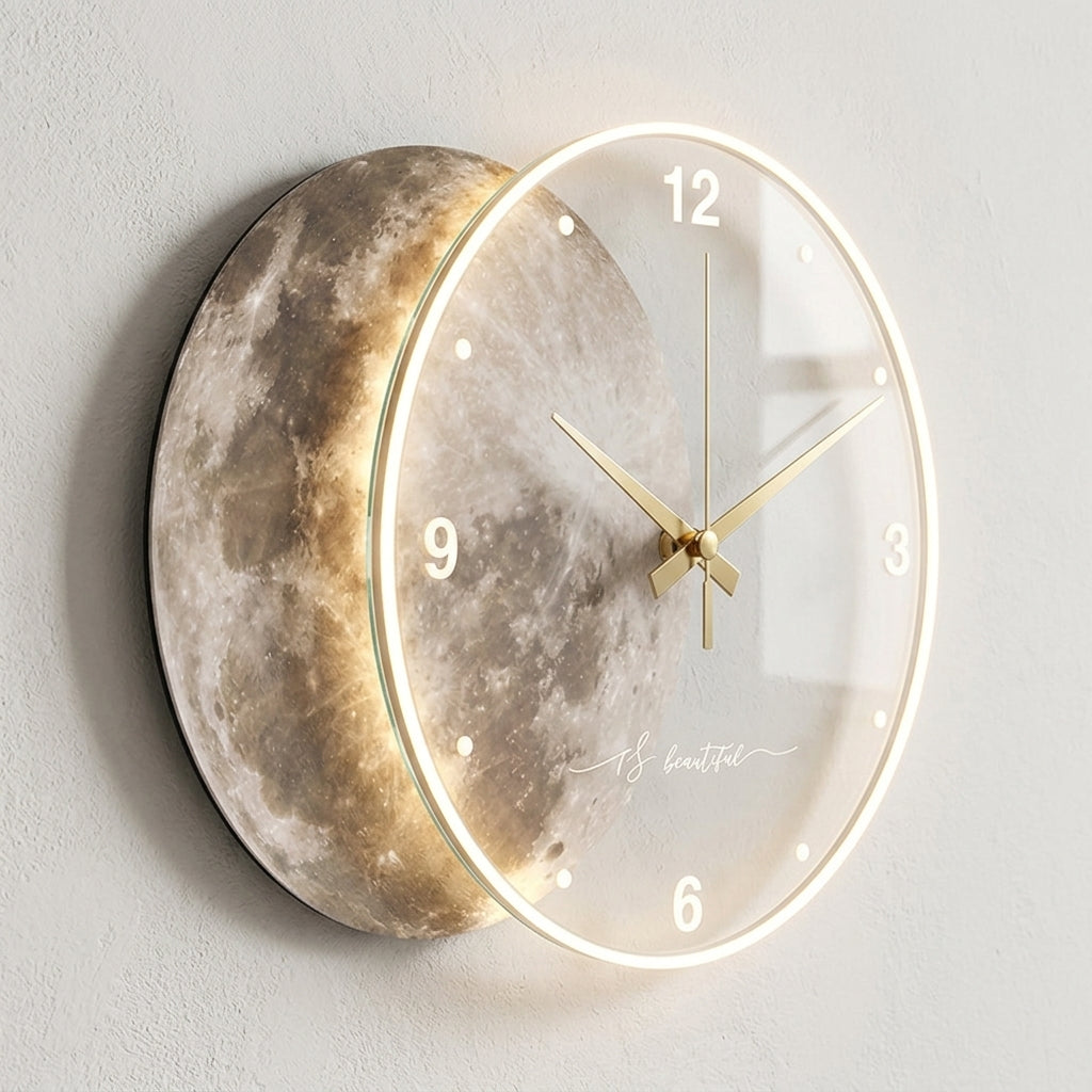 Grande Horloge Murale Lune Lumineuse LED