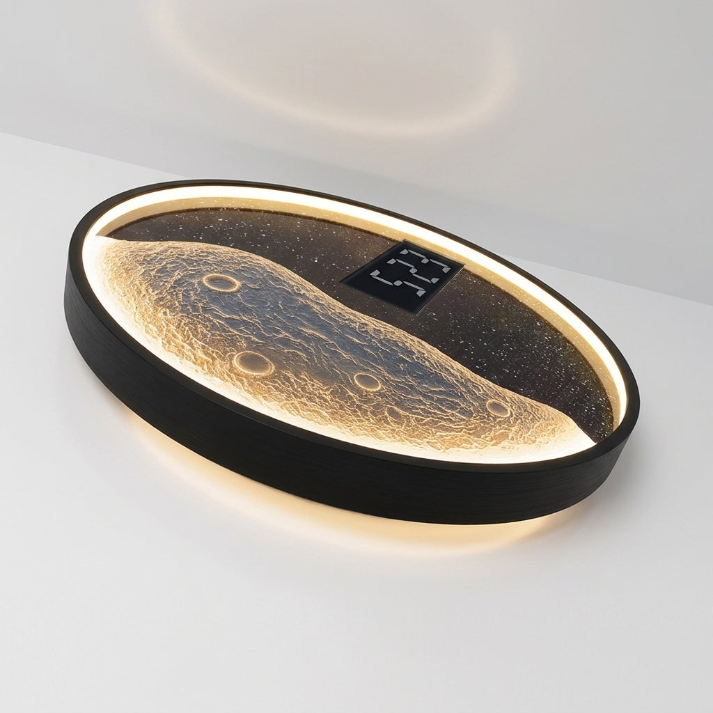 Horloge Murale Moderne Lumineuse LED Motif Lune Noire en Métal