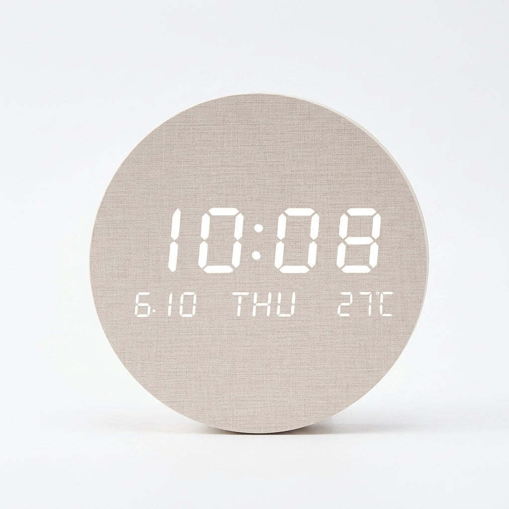 Horloge Murale Digitale Moderne en Bois LED avec Température