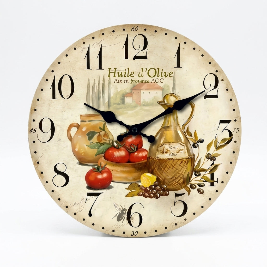 Horloge Murale Vintage en Bois Motif Provence Rustique