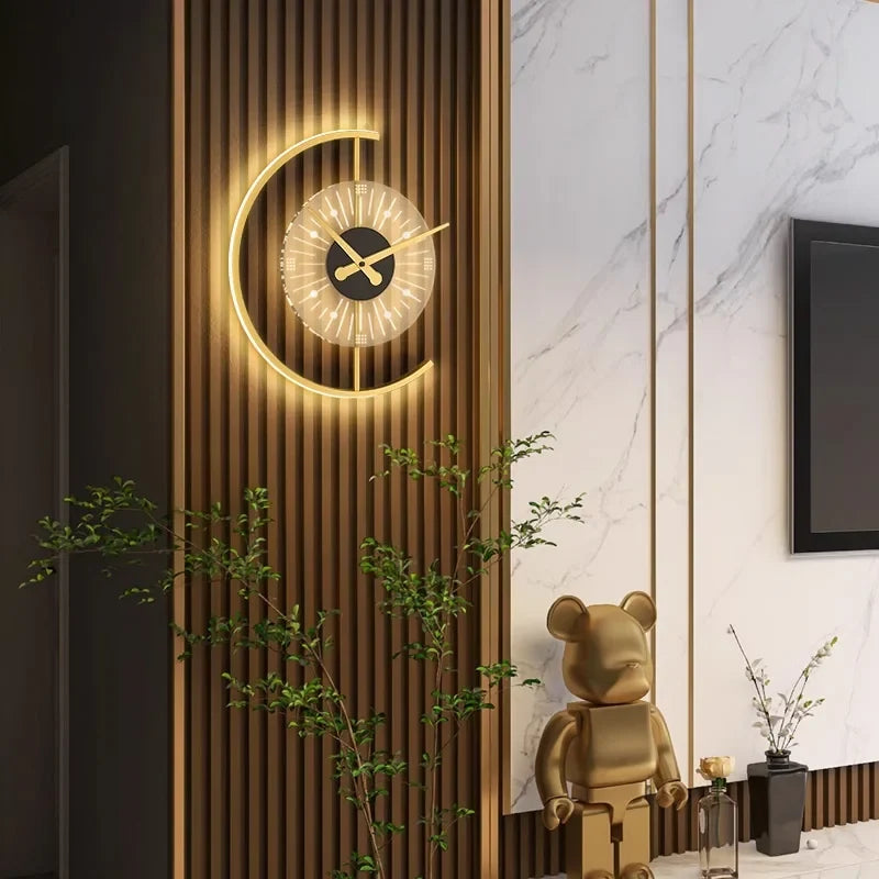 Horloge Murale Moderne Applique LED Dorée