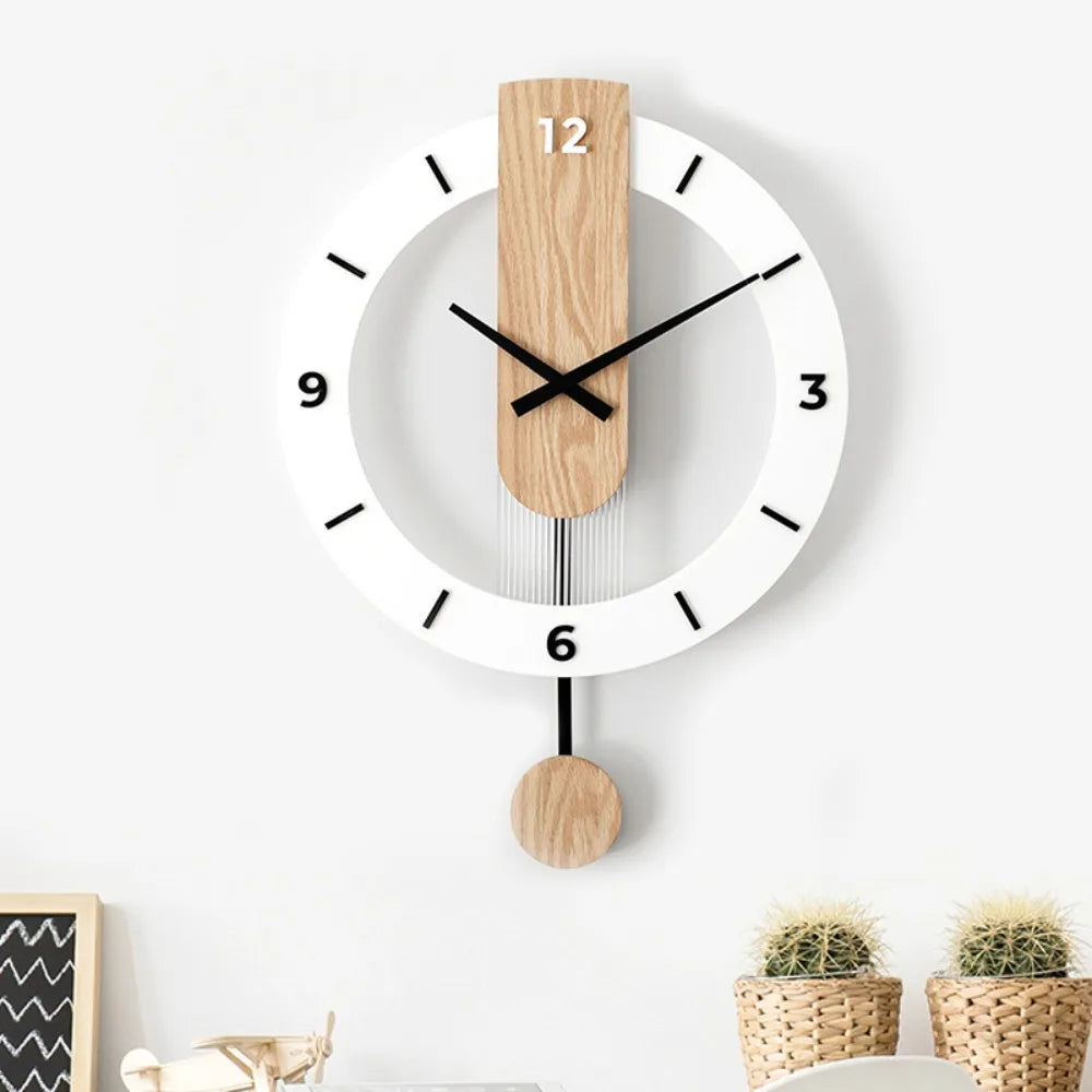 Horloge Murale Balancier Minimaliste Acrylique et Bois