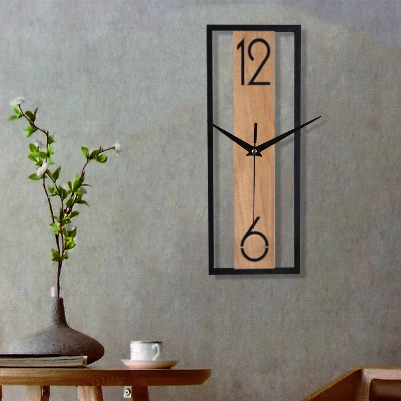 Horloge Murale Rectangulaire Moderne Cadre Fin Effet Bois
