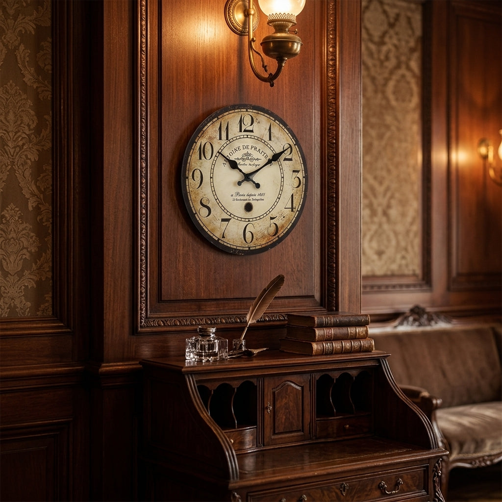 Horloge Murale Vintage en Bois "Antoine De Praiteon Paris 1801"