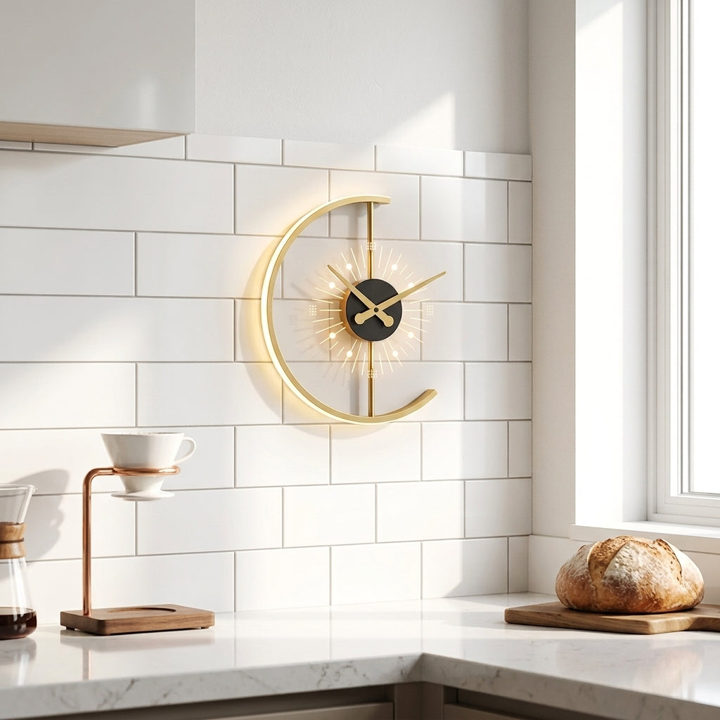 Horloge Murale Lumineuse LED Moderne Design Nordique en Métal