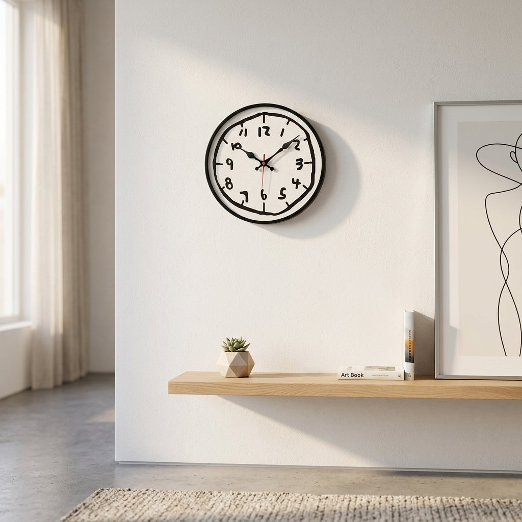 Horloge Murale en Bois Motif Dessin Créatif