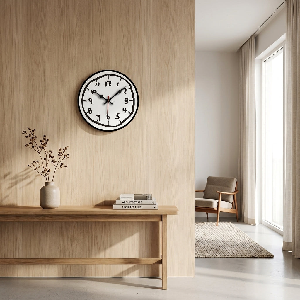 Horloge Murale en Bois Motif Dessin Créatif