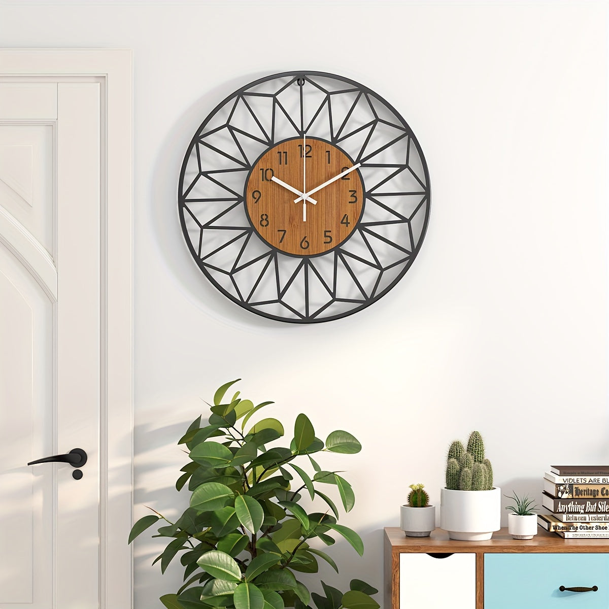Horloge Murale Moderne Métal Centre Effet Bois