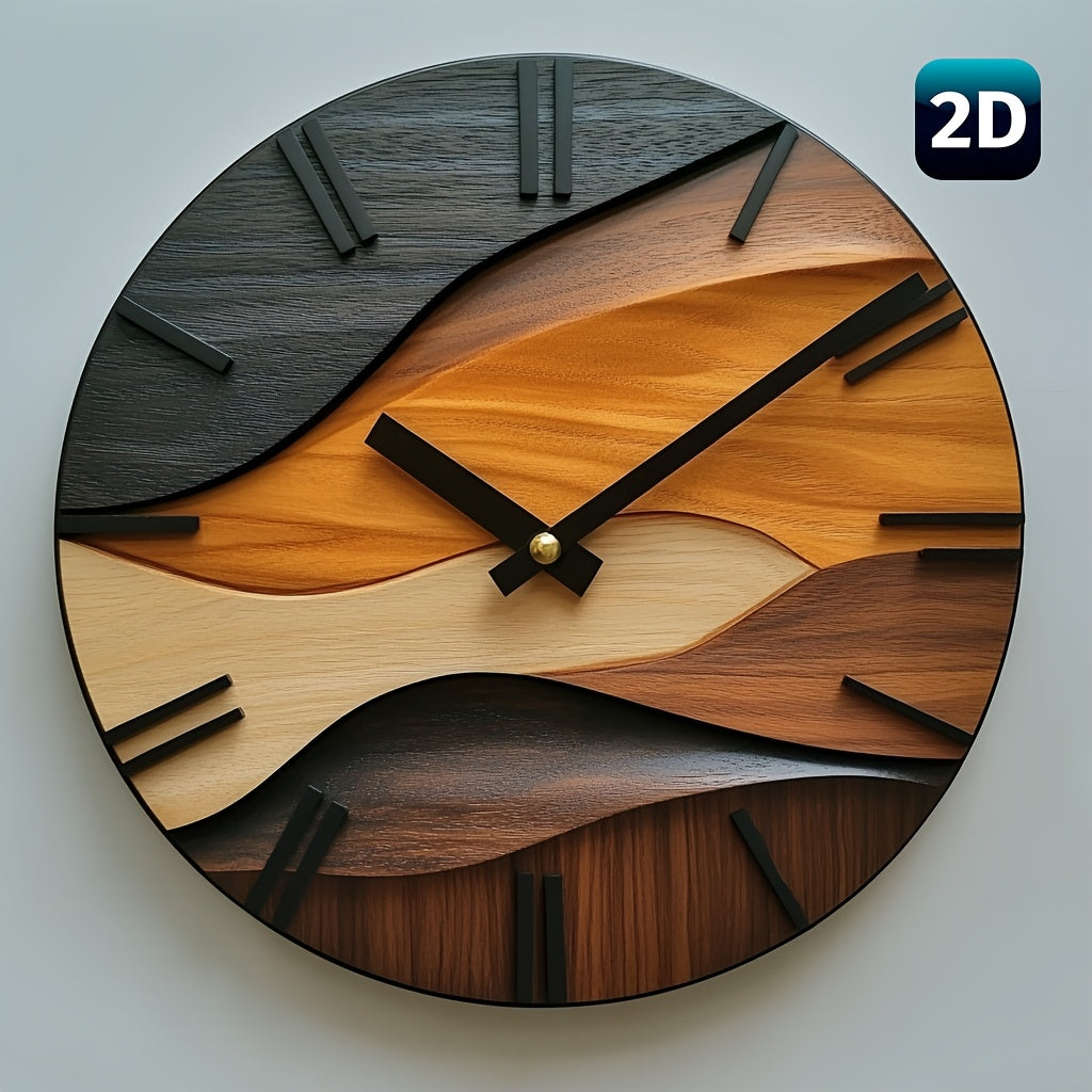 Horloge Murale Ronde Artistique Effet Grain de Bois Style Nordique