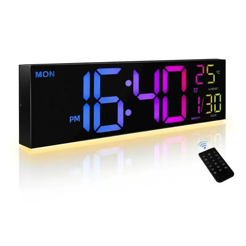 Grande Horloge Murale Numérique LED avec Télécommande