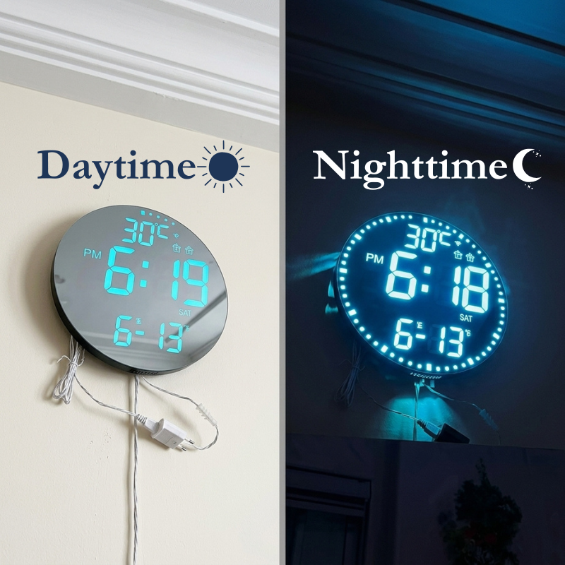 Horloge Murale Digitale LED Connectée WiFi avec Météo et Éclairage RGB