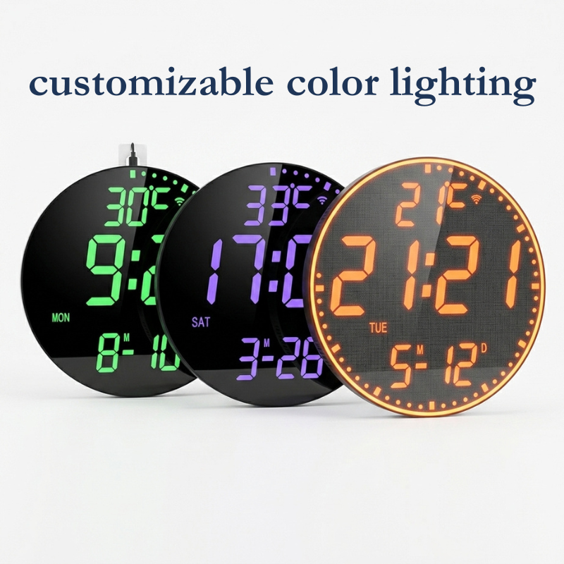 Horloge Murale Digitale LED Connectée WiFi avec Météo et Éclairage RGB