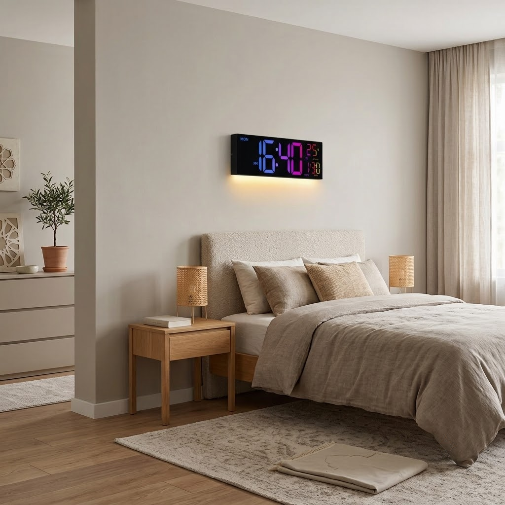 Grande Horloge Murale Numérique LED avec Télécommande