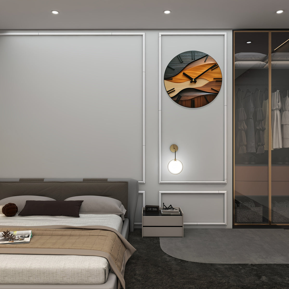 Horloge Murale Ronde Artistique Effet Grain de Bois Style Nordique