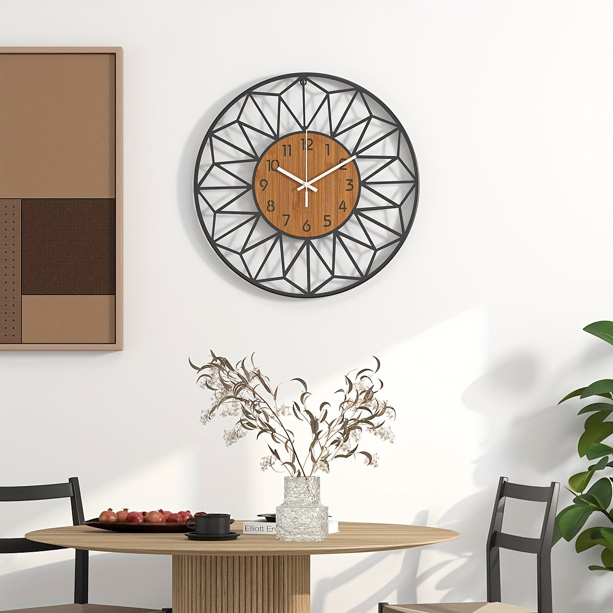 Horloge Murale Moderne Métal Centre Effet Bois