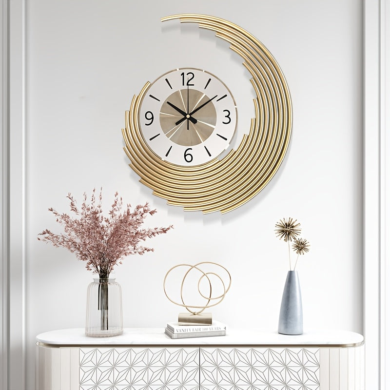 Horloge Murale Moderne 3D Métal Croissant,mouvement en quartz silencieux