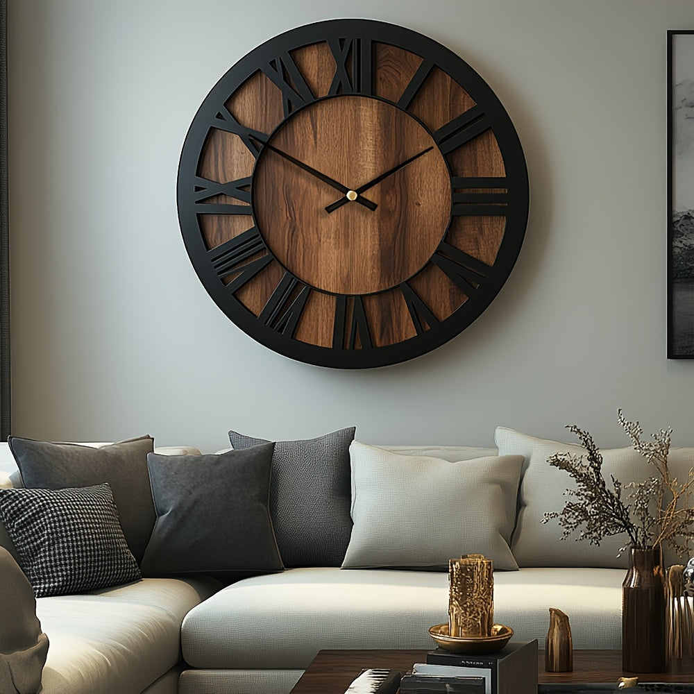 Horloge Murale Vintage Bois Chiffres Romains