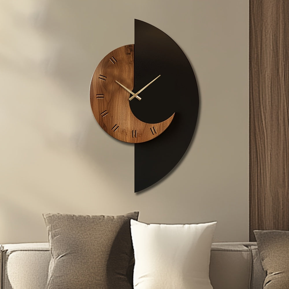 Horloge Murale Moderne Demi-Lune Bois Silencieuse