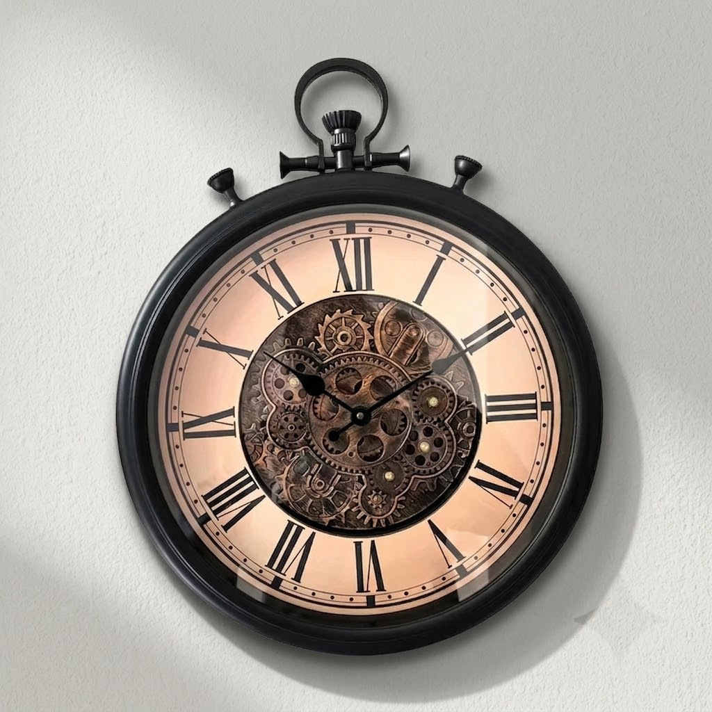 Horloge Murale Industrielle Antique à Engrenages Mobiles 47 cm