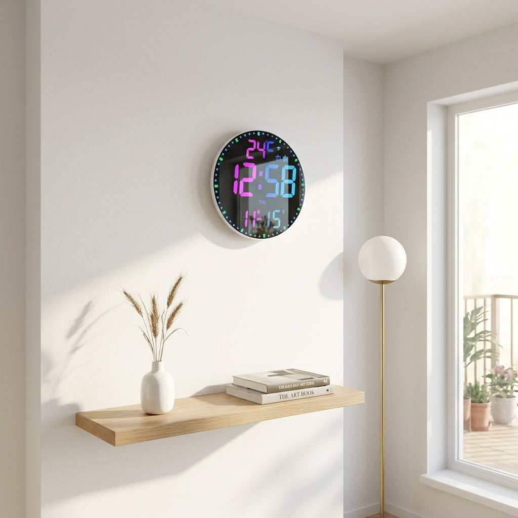 Horloge Murale Digitale LED Connectée WiFi avec Météo et Éclairage RGB