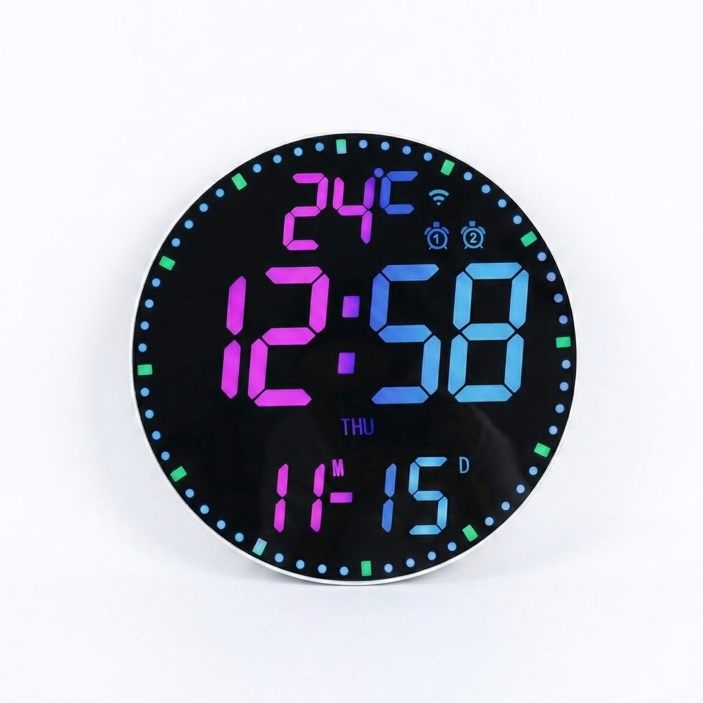 Horloge Murale Digitale LED Connectée WiFi avec Météo et Éclairage RGB