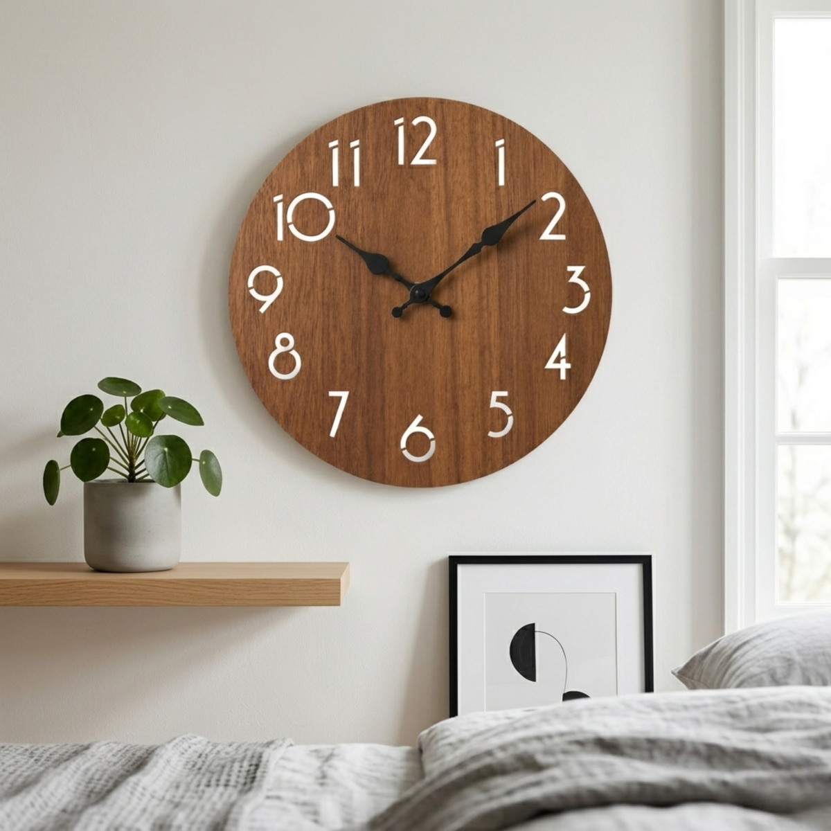 Horloge Murale Ronde Finition Bois Épurée 25 cm Silencieuse — 5 Déclinaisons