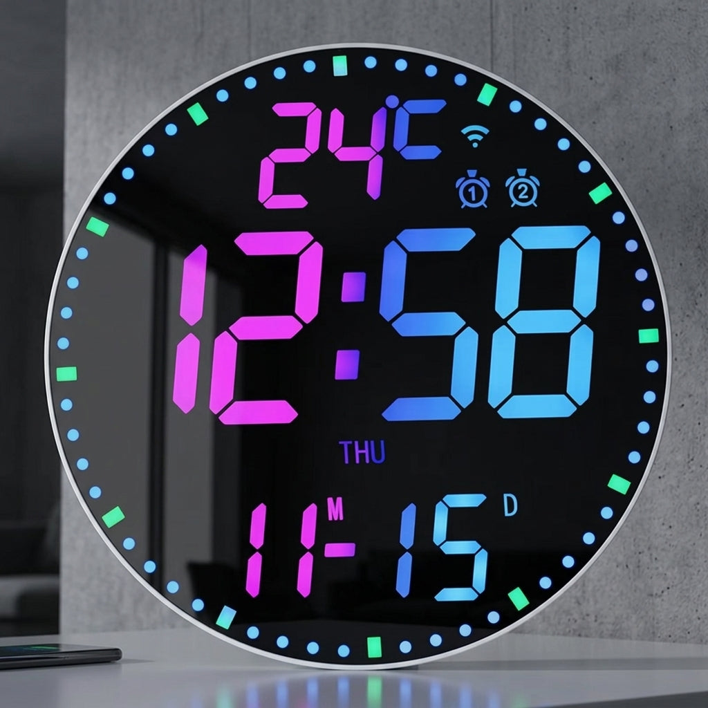 Horloge Murale Digitale LED Connectée WiFi avec Météo et Éclairage RGB