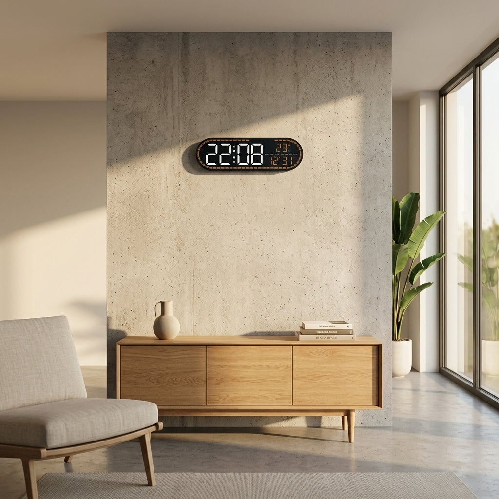 Grande Horloge Murale Numérique LED Ovale