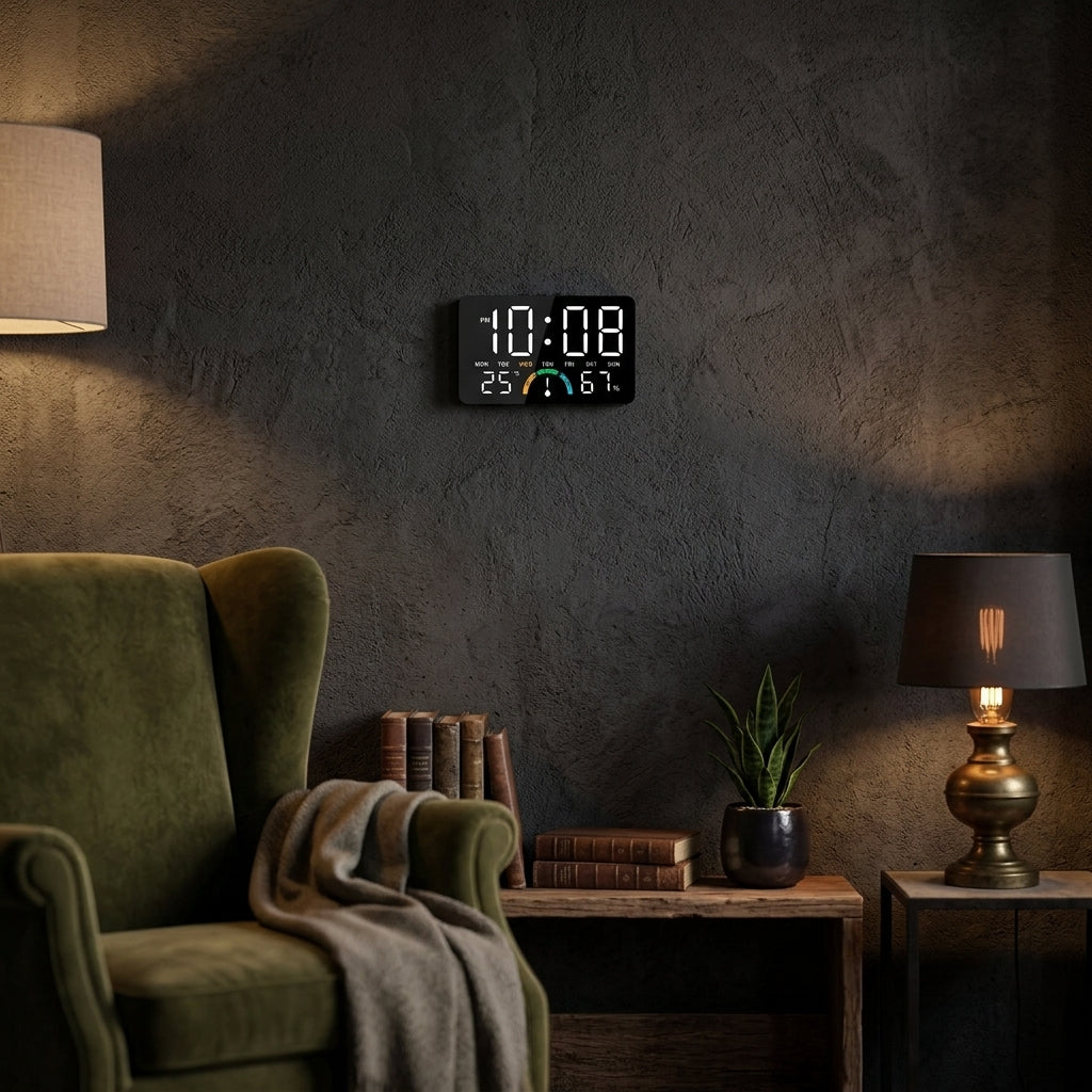 Horloge Murale Digitale LED Multifonction avec Température et Contrôle Vocal