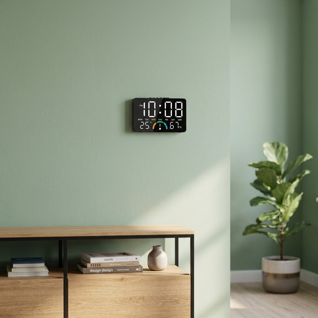 Horloge Murale Digitale LED Multifonction avec Température et Contrôle Vocal